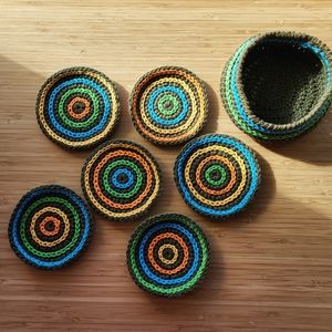 Crochet Handmade Coasters Set of 6 With Basket